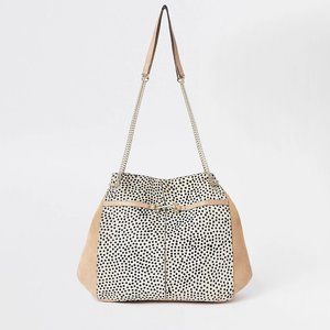 River Island beige leather spot slouch bag
